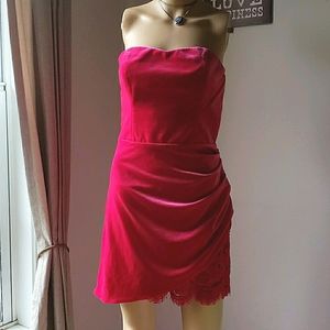 Amanda Uprichard Pink Velvet Lace Slit Dress